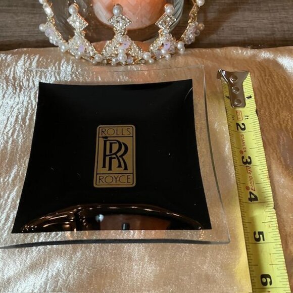 Vintage ROLLS ROYCE 1970's Glass Advertising Ashtray Rolling Tray Trinket Dish - Picture 3 of 7